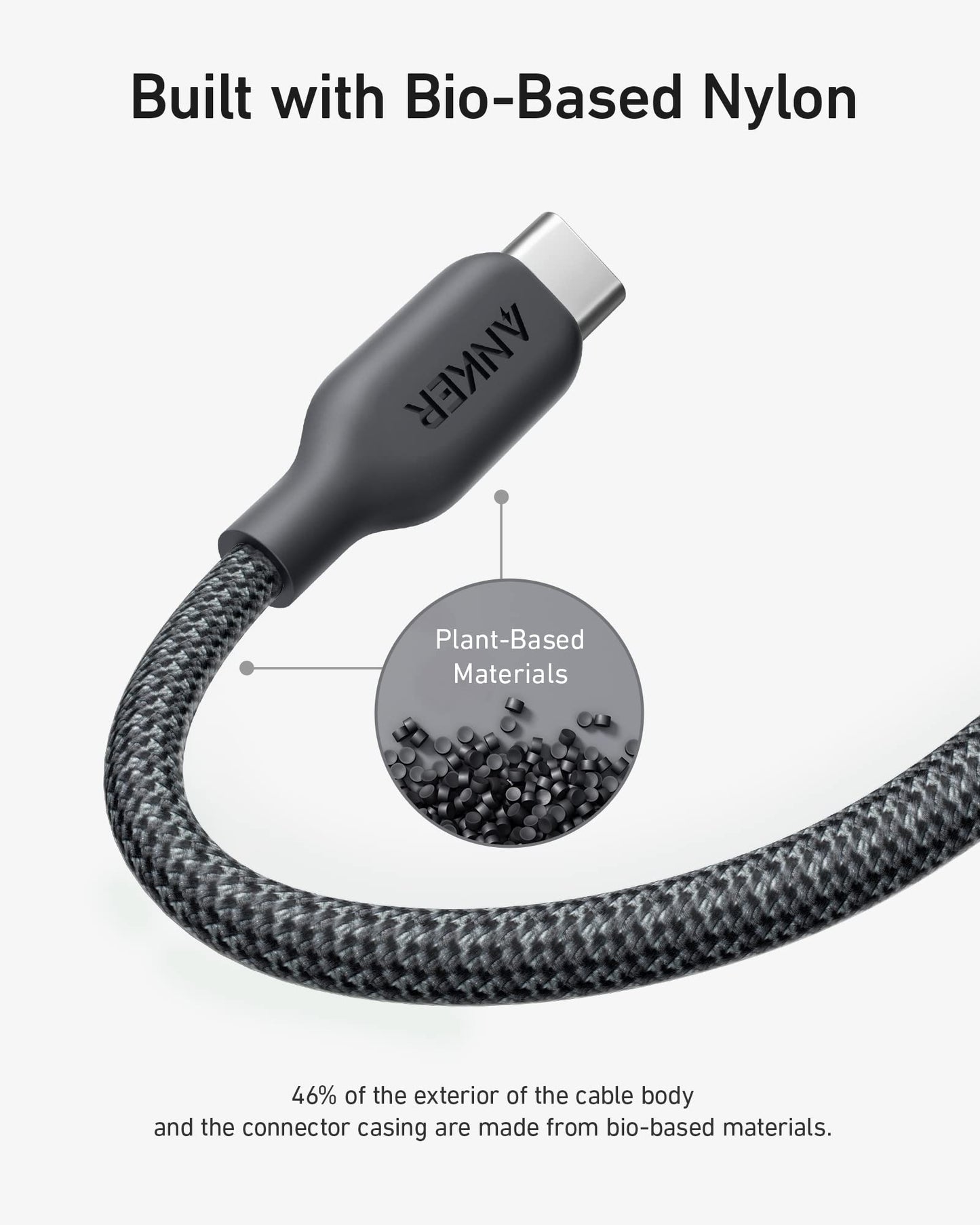 Anker 543 USB C to USB C charging cable, 10 ft long, designed for high power delivery and fast charging.
