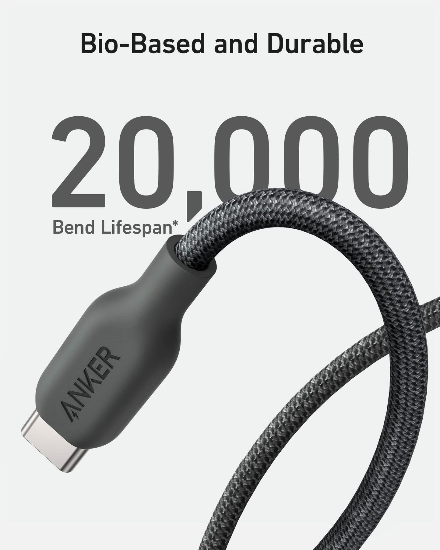 Anker 543 USB C to USB C charging cable, 10 ft long, black, designed for high-speed 240W power delivery.