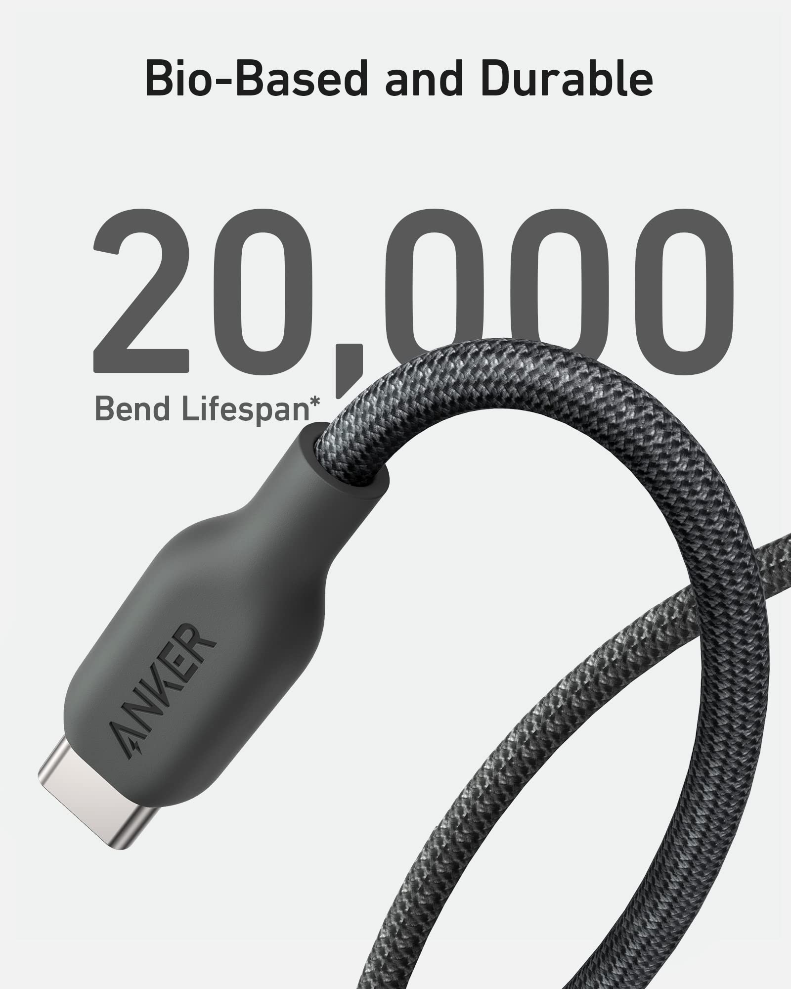Anker 543 USB C to USB C charging cable, 10 ft long, black, designed for high-speed 240W power delivery.