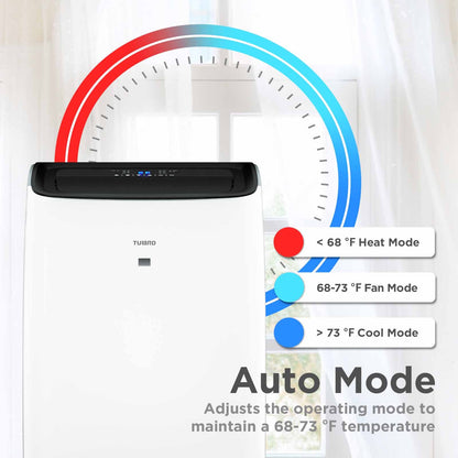 Portable air conditioner with mode indicator and temperature settings on a white background