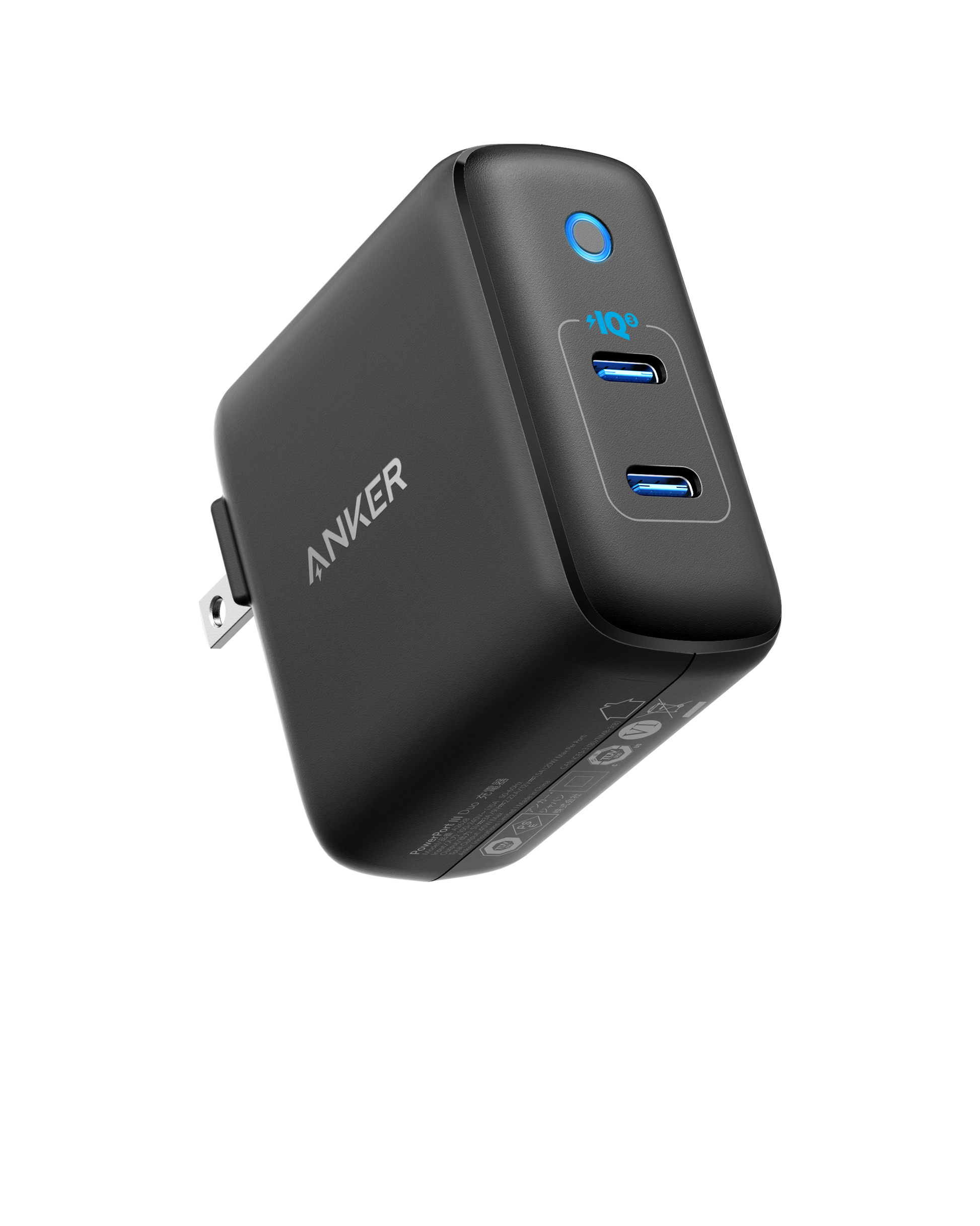 Anker 324 Charger (40W) with dual USB ports for efficient charging of devices, showcasing compact design and durability.