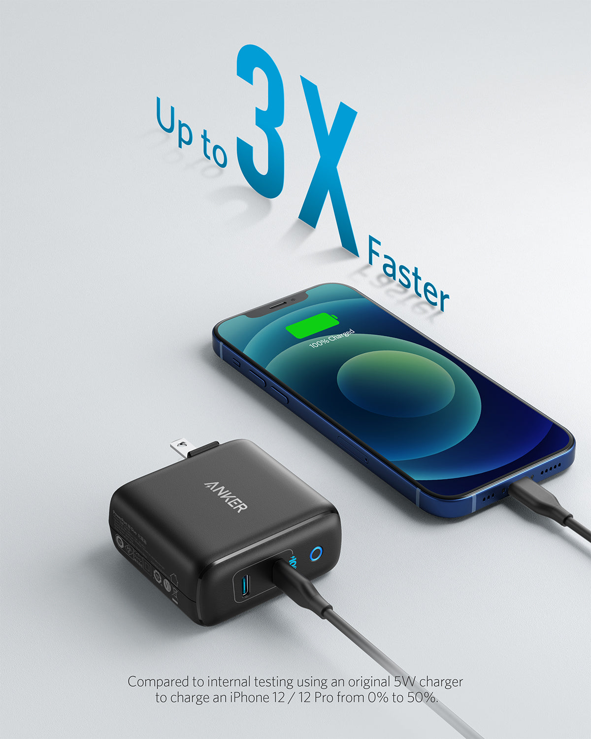 Anker 324 Charger 40W with dual USB ports, compact design, ideal for charging devices quickly and efficiently.