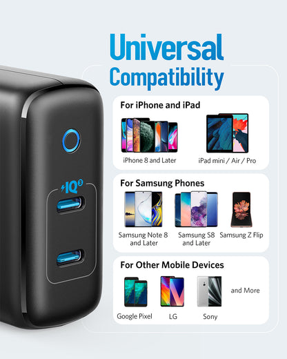 Anker 324 Charger (40W) with dual USB ports, designed for fast charging of devices on a clean white background.