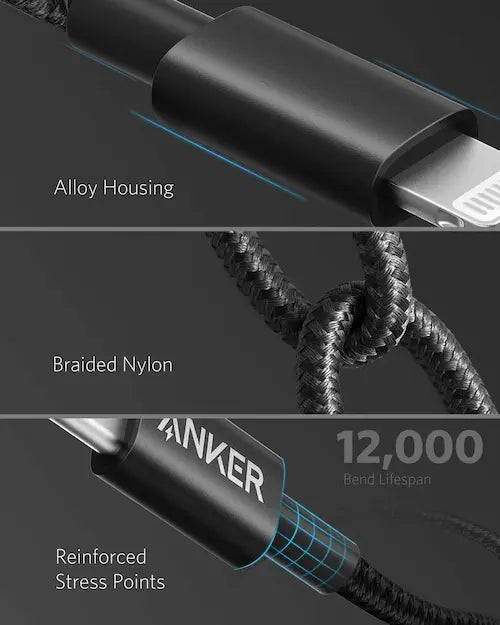 Ezybuy Anker B-331-B USB-C to Lightning cable, showcasing the sleek design and connectors for fast charging.