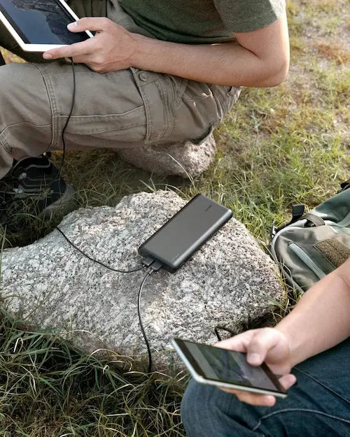 Anker PowerCore 26K black power bank with dual USB ports and LED indicator, ideal for charging devices on-the-go.