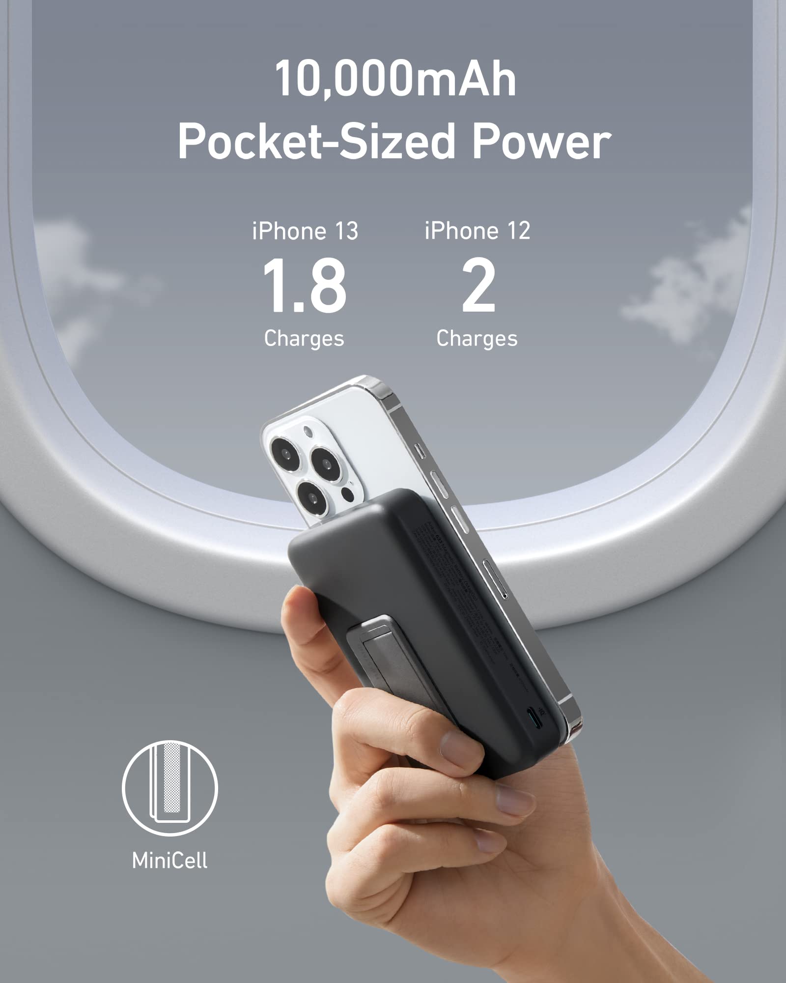 Black Anker 633 Magnetic Battery for charging, compact design, with magnetic attachment and USB-C port for portable power.