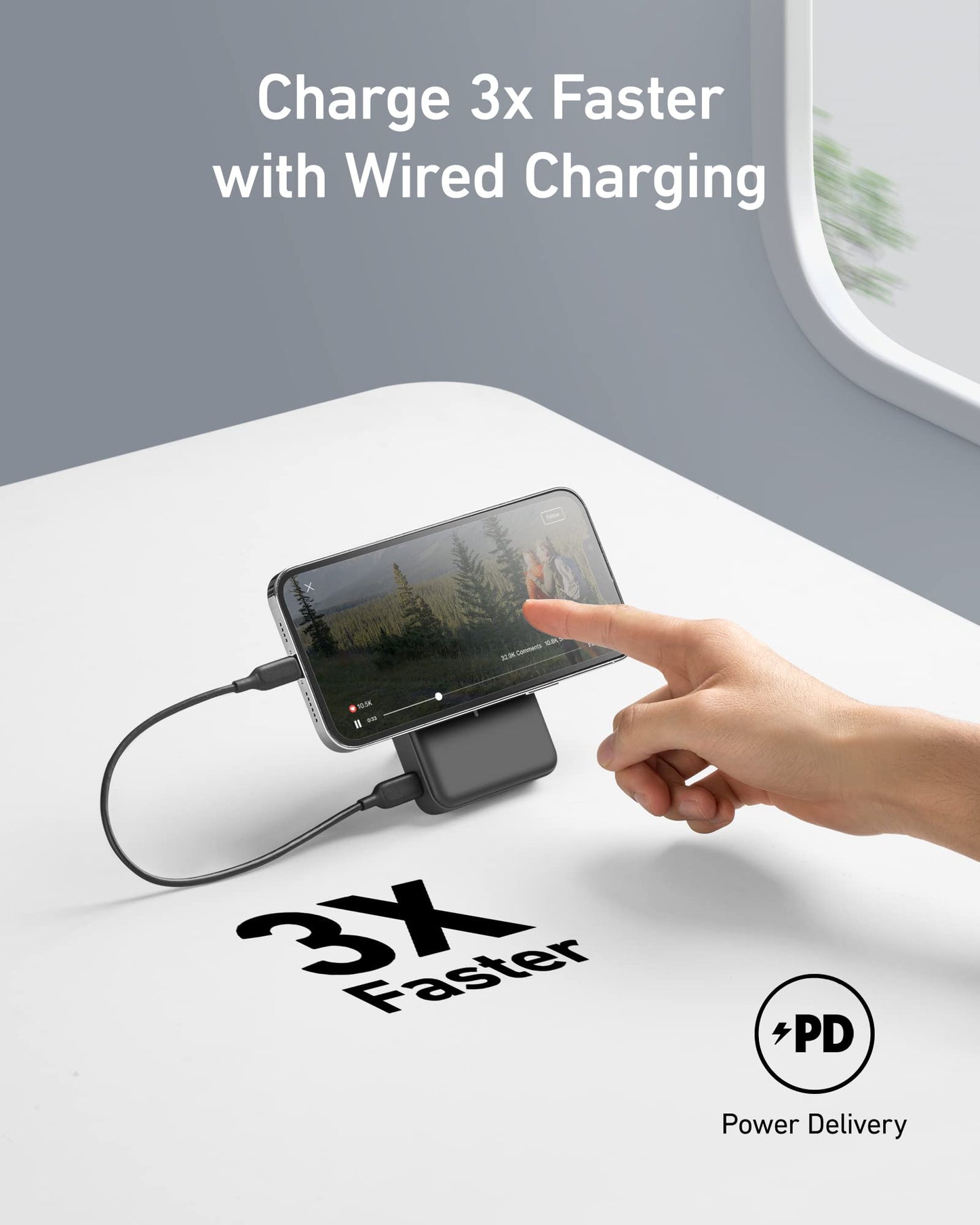 Black Anker 633 Magnetic Battery charging device with sleek design and magnetic connector for easy attachment and power delivery.