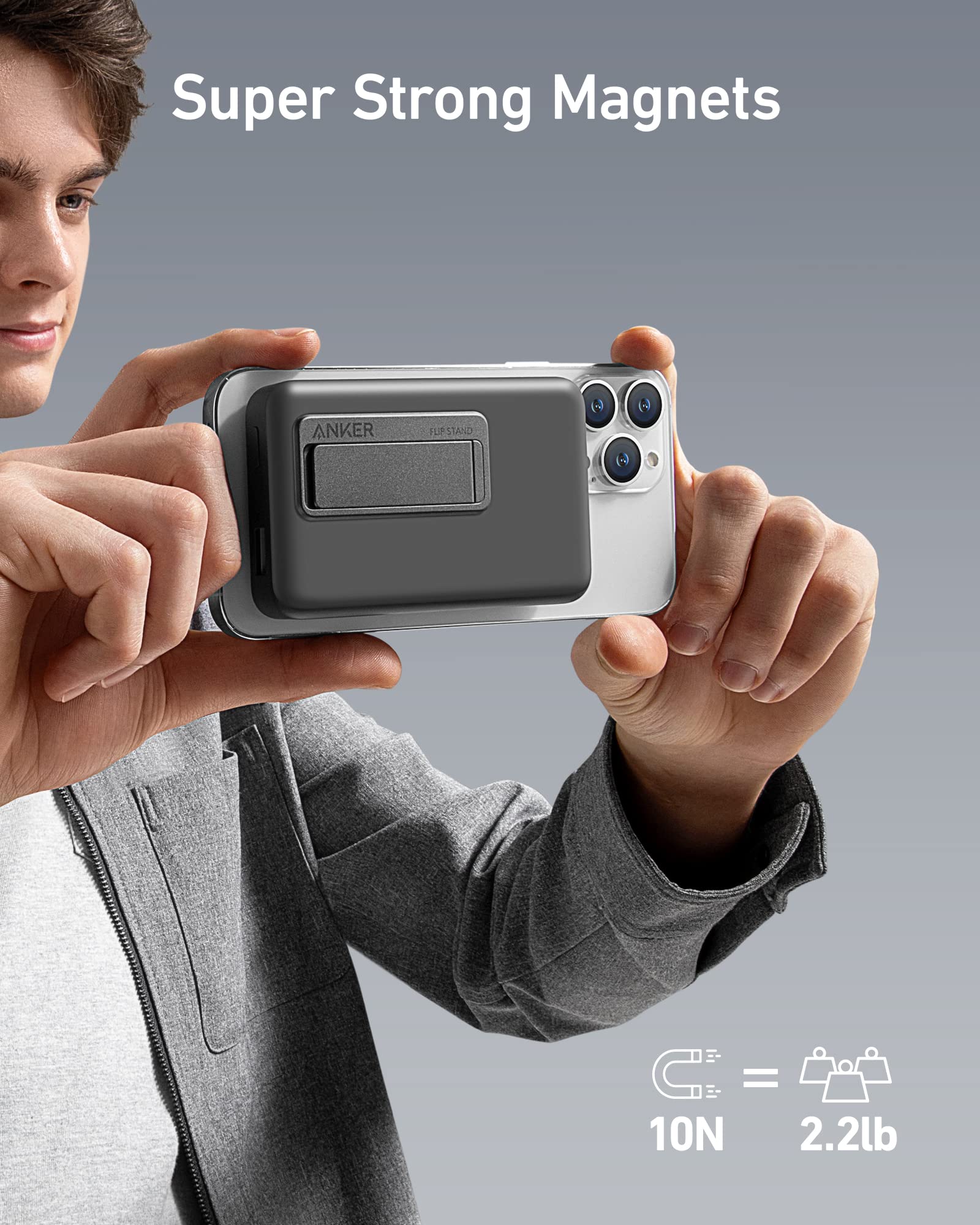 Black Anker 633 Magnetic Battery for charging, featuring a sleek design and magnetic connection for easy use.