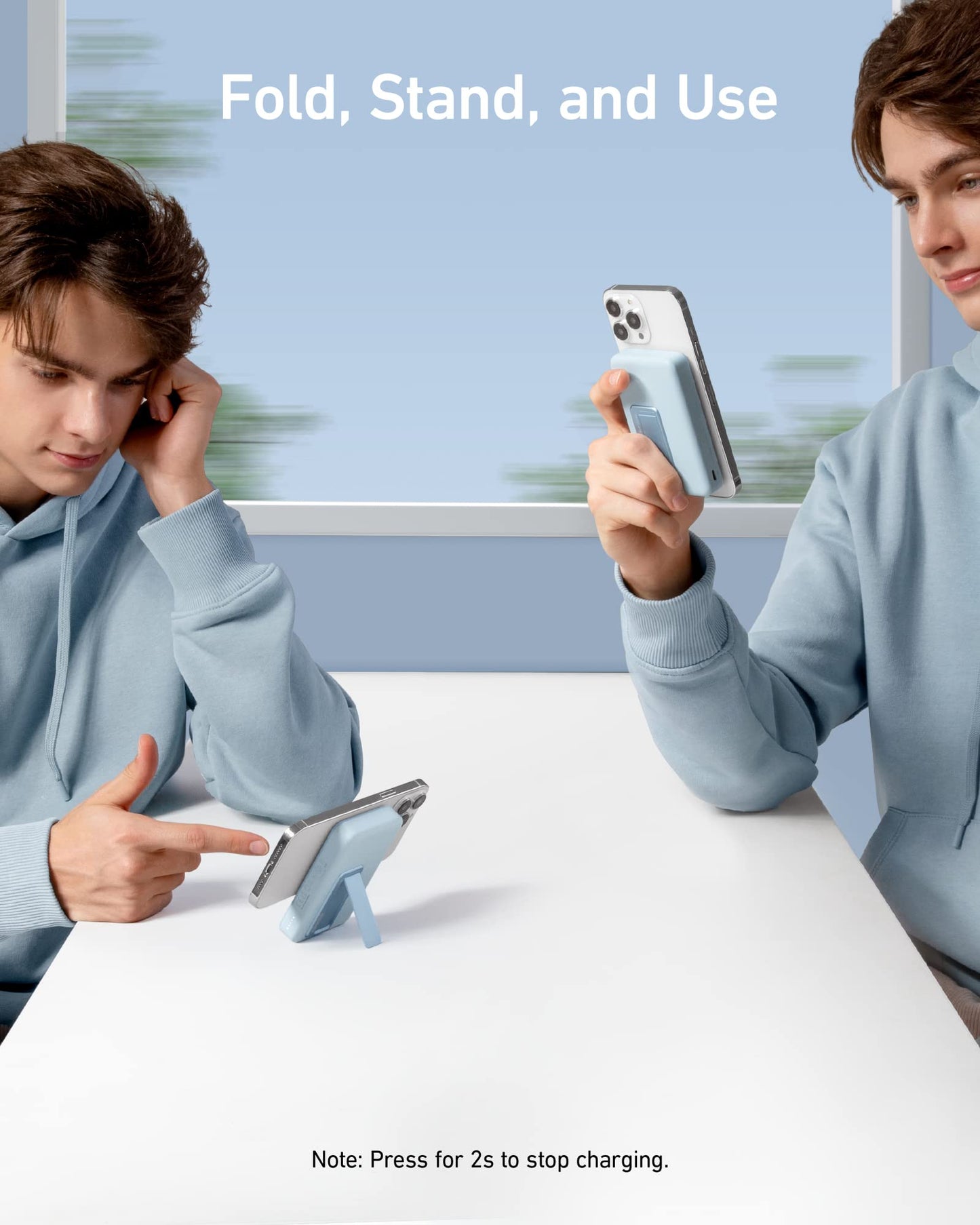 Anker 633 Magnetic Battery in blue, showcasing compact design and magnetic charging features for on-the-go power.