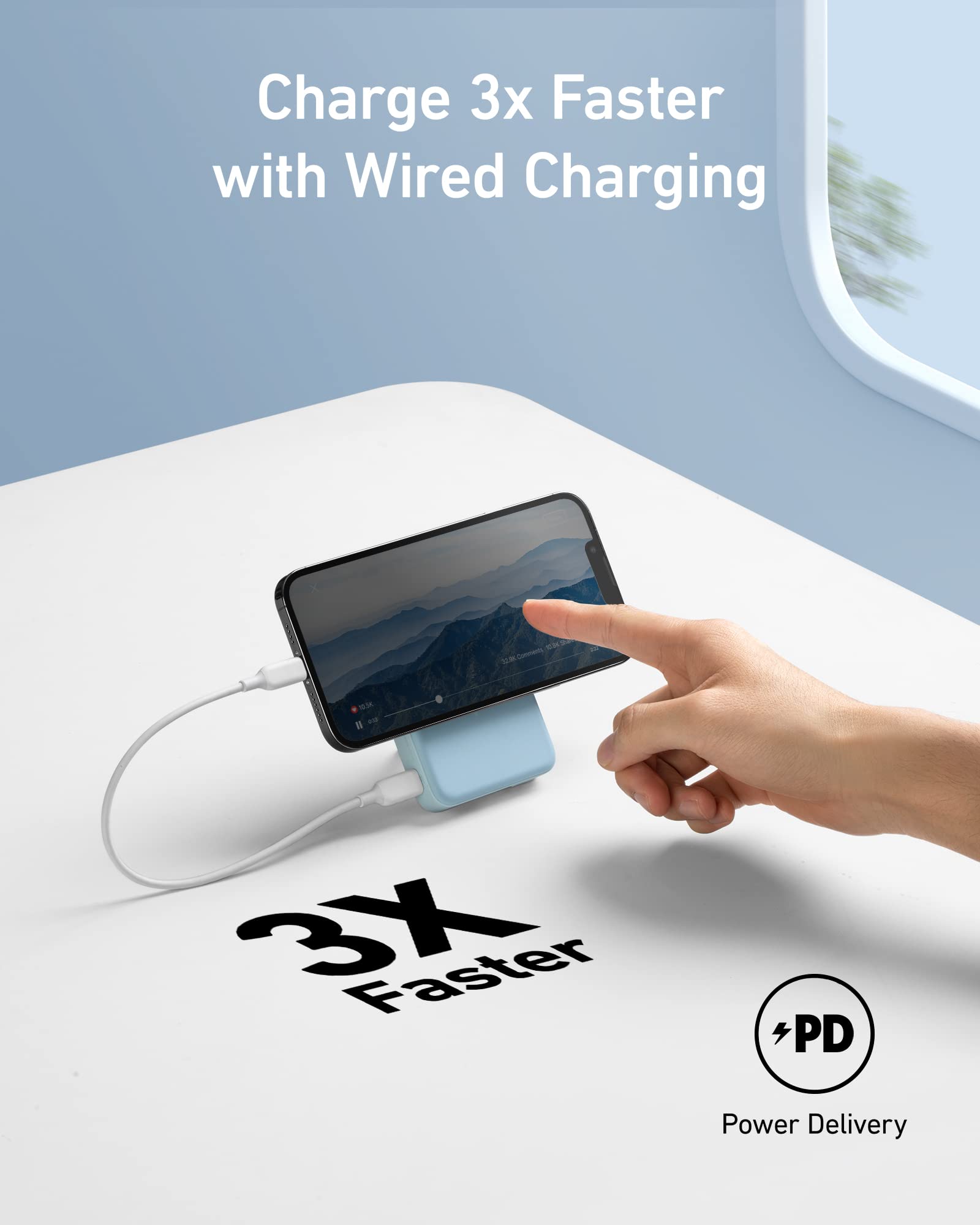 Anker 633 Magnetic Battery in blue, designed for convenient charging with a sleek, compact design.