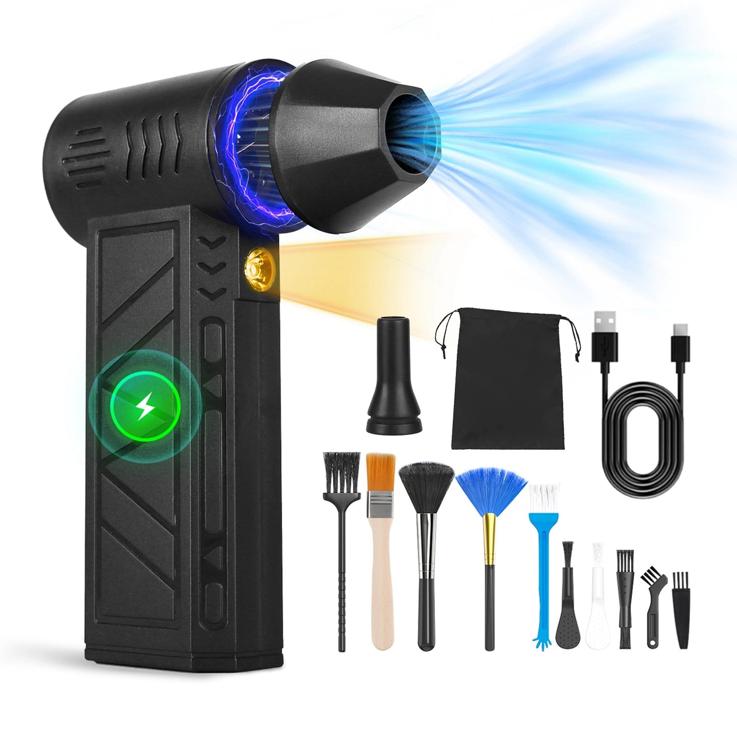 Compressed Air Duster with LED Light, 150000RPM, Rechargeable, 4 Speeds for PC Cleaning