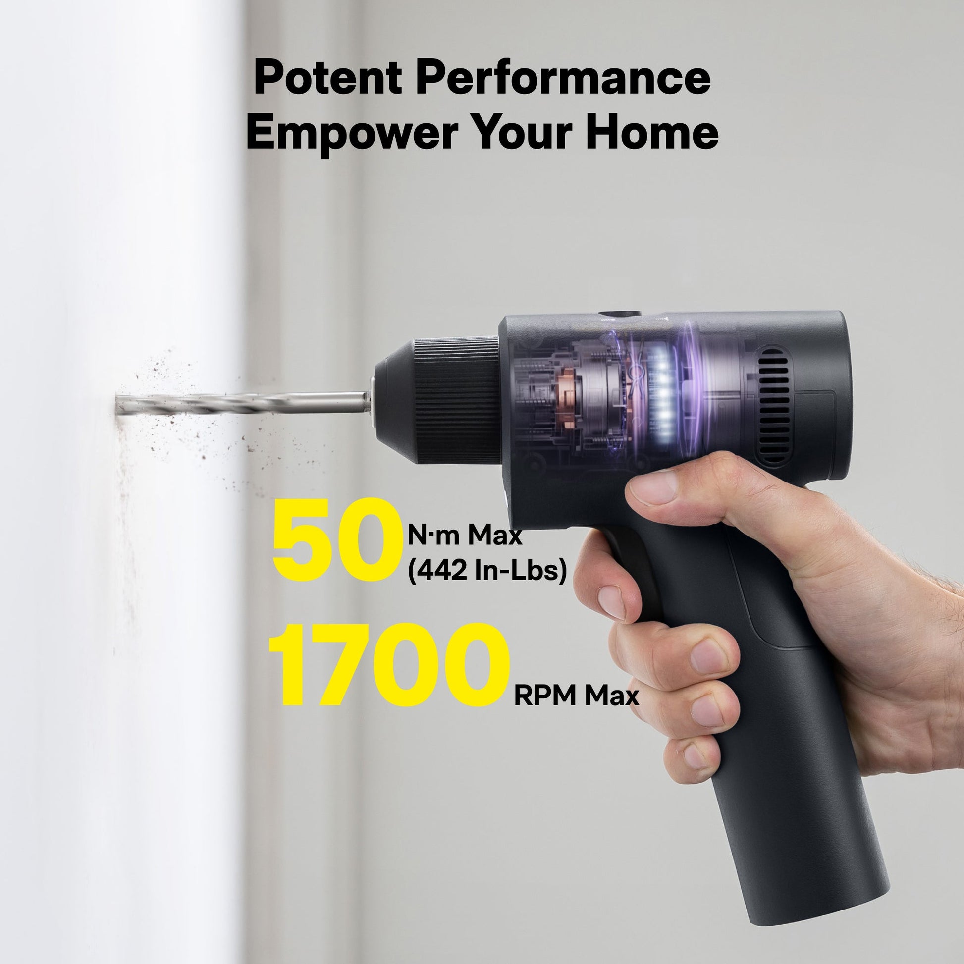 HOTO 16V Brushless Drill with ergonomic design and compact size, showcasing the drill's features and functionality.