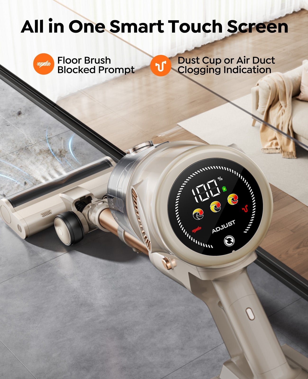 Honiture P7 Pro cordless vacuum cleaner in champagne gold with multi-mode suction and stick design.
