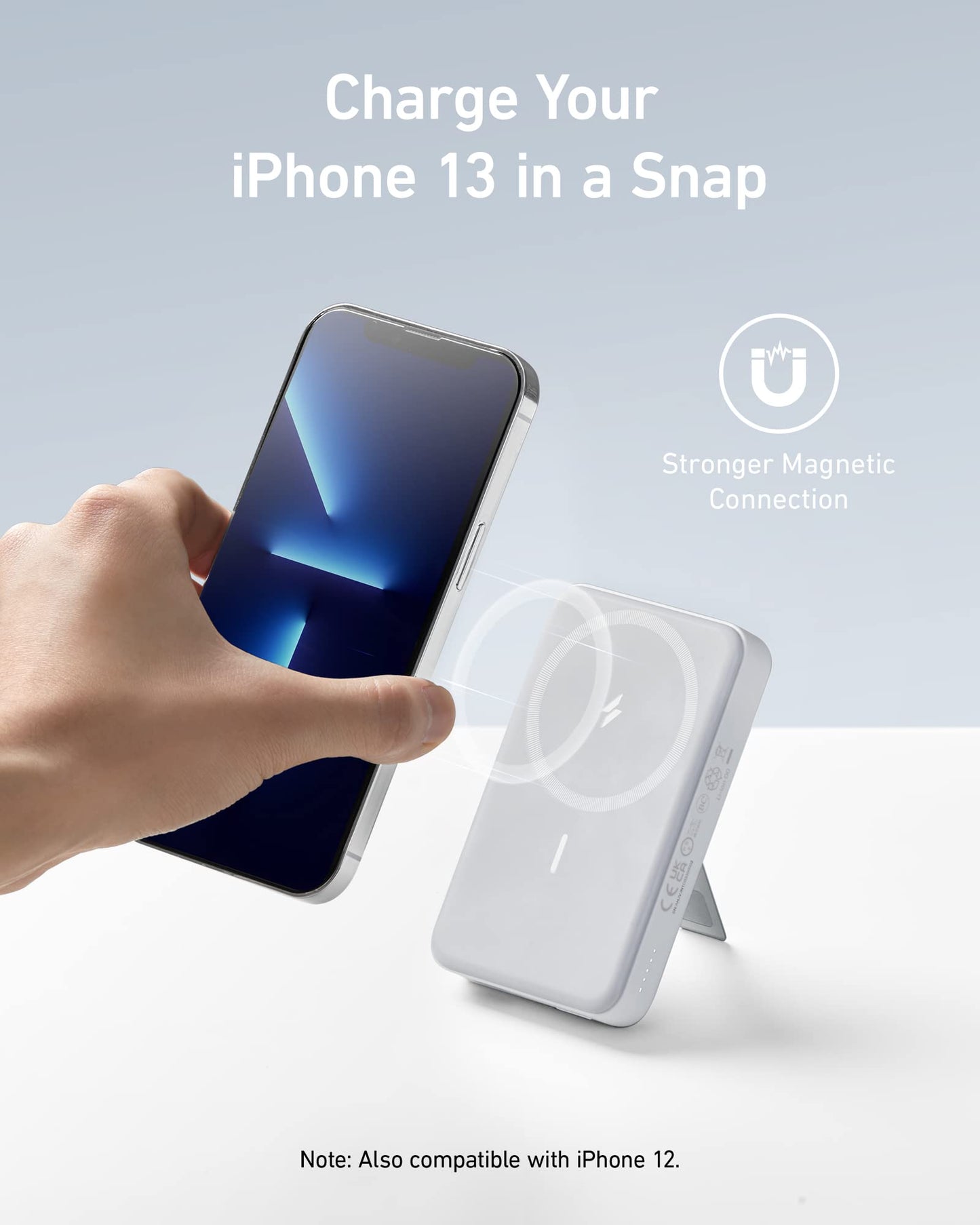 White Anker 633 Magnetic Battery for charging, compact design with magnetic attachment for portable power.