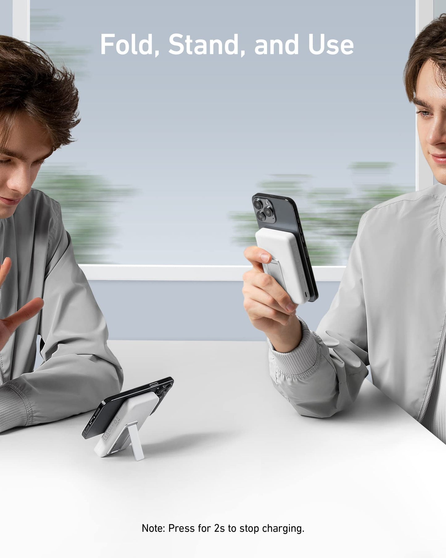 Anker 633 Magnetic Battery charging device in white with magnetic attachment for easy portable power.