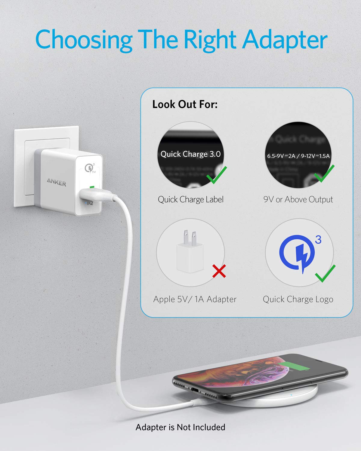 Anker 313 Wireless Charger pad in white, designed for efficient charging of compatible devices.