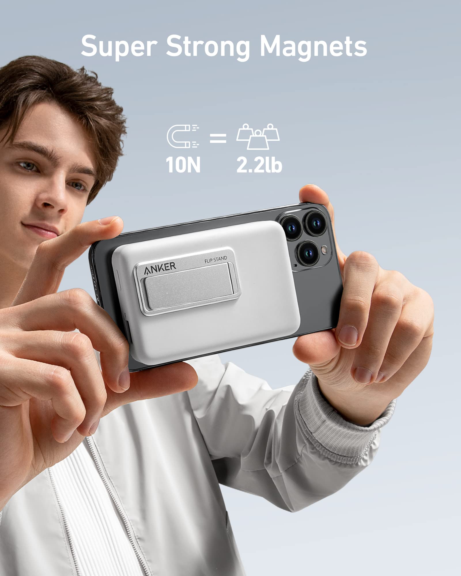 Anker 633 Magnetic Battery charging device, white color, compact design, ideal for magnetic charging and portable power.