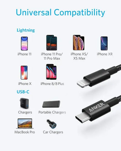 Ezybuy Anker B-331-B USB-C to Lightning cable with durable connectors on a white background.