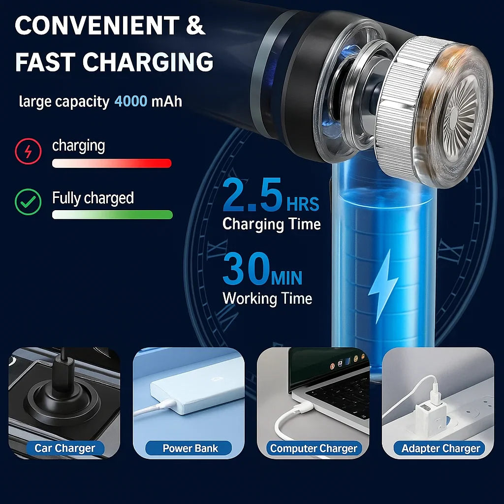 Product with charging capabilities shown on a dark blue background
