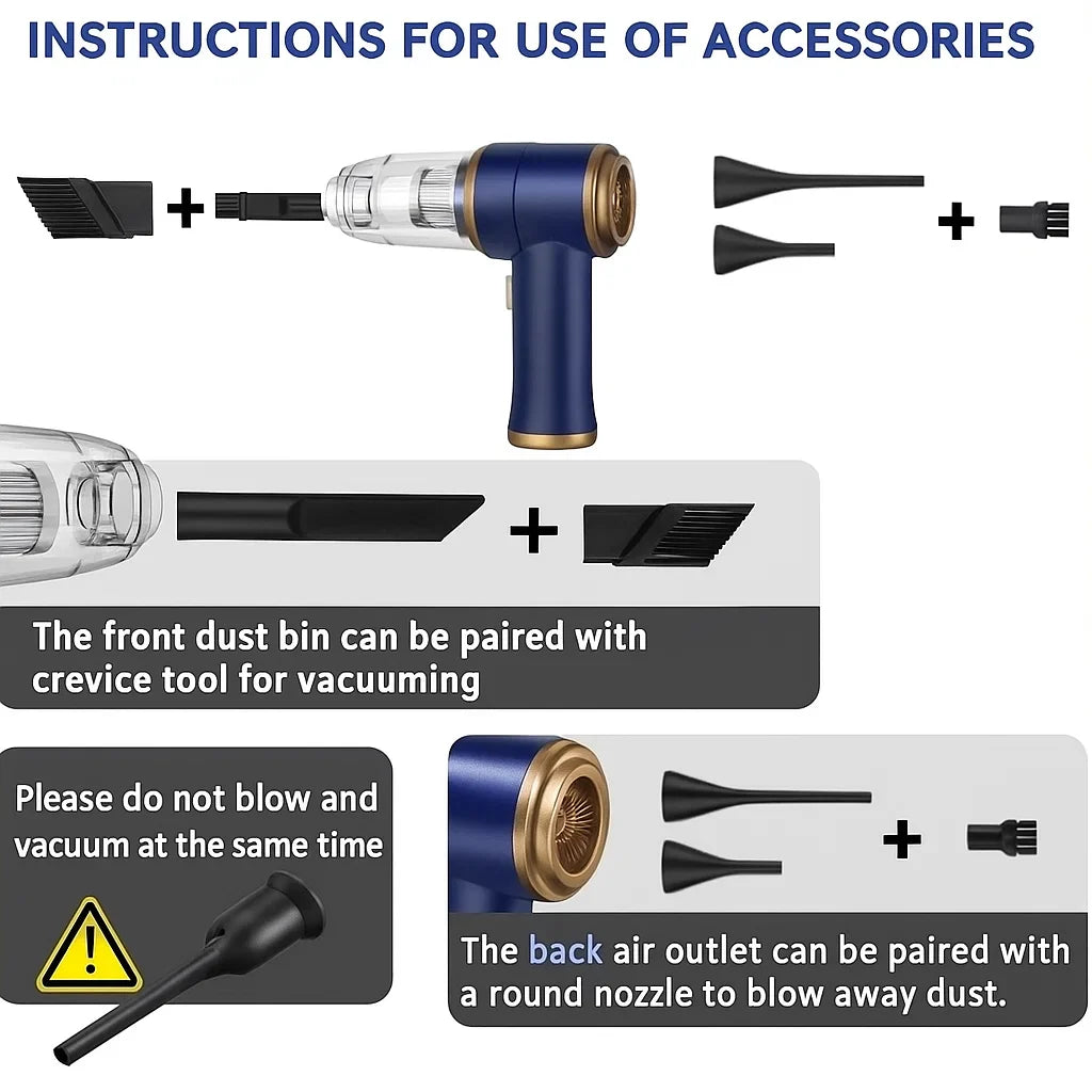 Instructions for using accessories with a vacuum cleaner on a white background