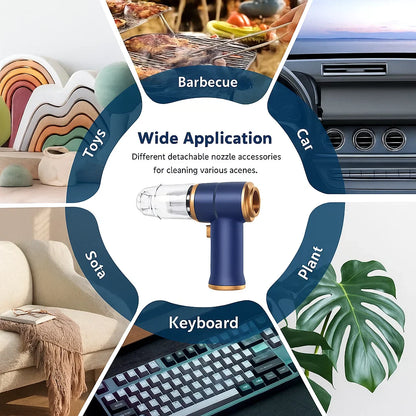 Multifunctional cleaning tool with various application scenarios including barbecue, car, sofa, plant, and keyboard.