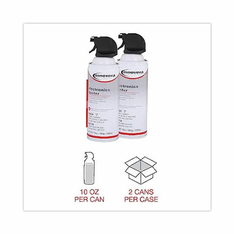 Innovera IVR10012 compressed air duster cleaner 10 oz cans, perfect for cleaning keyboards and electronics, 2-pack.
